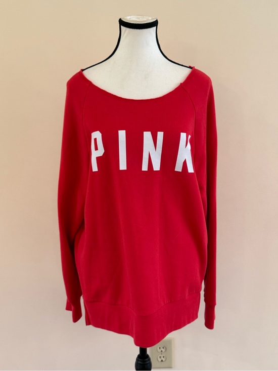PINK Victoria's Secret Sweaters - PINK Victoria's Secret Red Off-Shoulder Logo Sweatshirt size Small